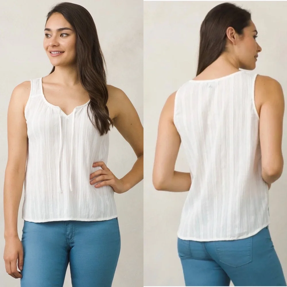 Prana Jardin White Cotton Tank Top Sz medium - Picture 1 of 6
